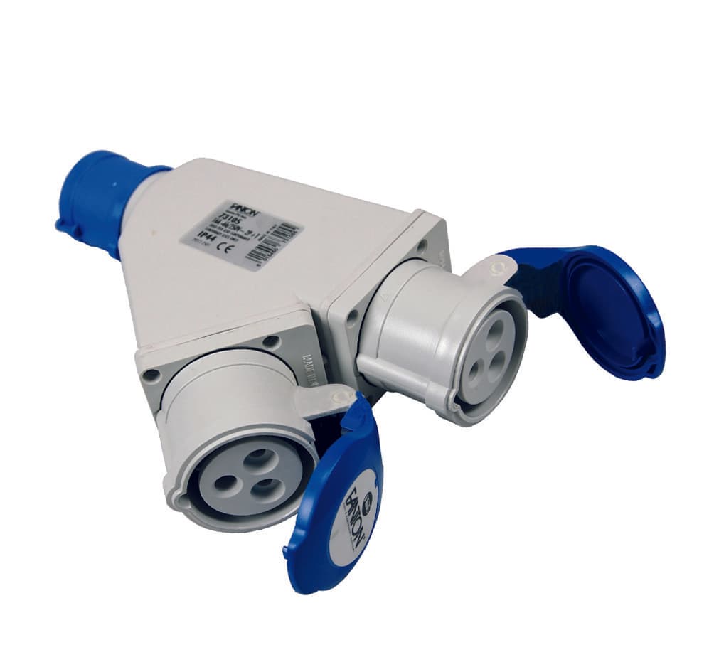 Adattatore Industriale con Spina e 2 Prese Cee 309 IP44 16A Blu 73105 - 2