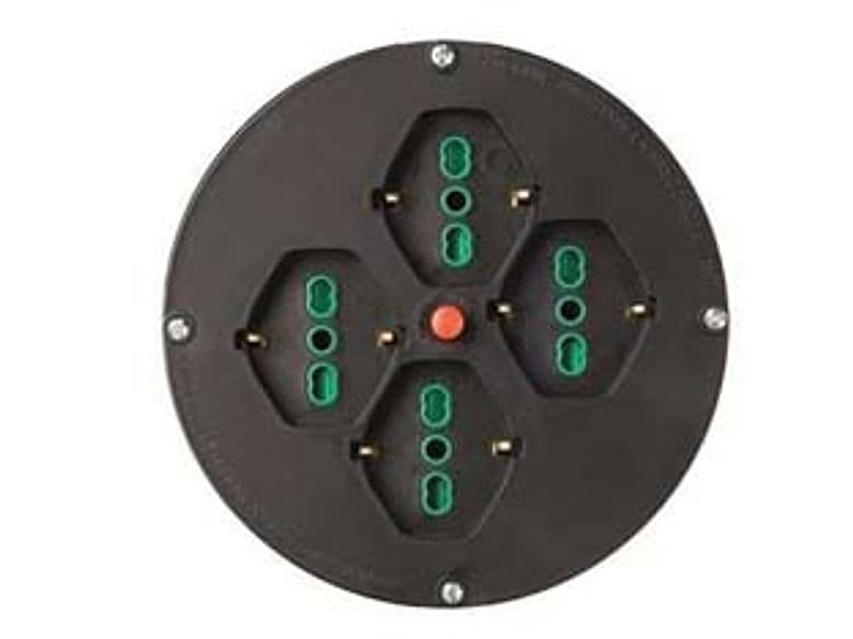 Disco 4 Prese 2 Poli + Terra 16A per Avvolgicavo 145 mm Bipasso Schuko Nero - 2