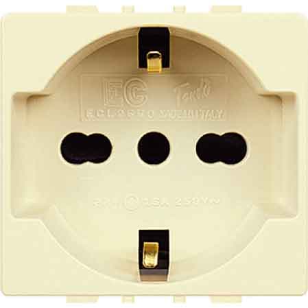 Presa Italiana Tedesca Tondo 10 e 16 A 250V 2P con T Ec Elettrocanali - 2