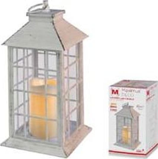 Lanterna Quadra Quadrettata con Candela LED 2700 °k 14 CMX14X30H. Bianco - 2