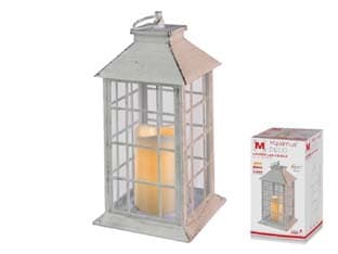 Lanterna Quadra Quadrettata con Candela LED 2700 °k 14 CMX14X30H. Bianco - 2