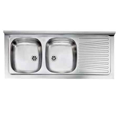 Lavello Inox Due Vasche Appoggio 120 x 50 cm Gocciolatoio Dx - 2