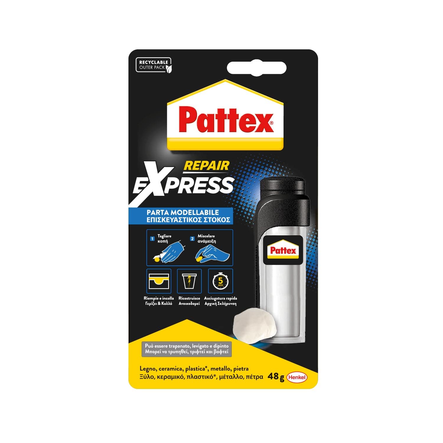 Adesivo Epossidico Riparatutto Express Acquastop Pattex 48 Gr
