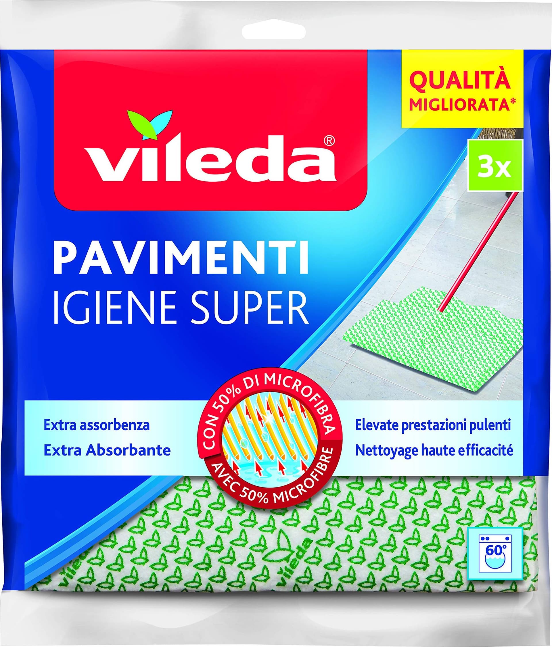 Vileda Panno Pavimenti Igiene Super PZ.3 50 CMX45 Vileda 5 Pezzi