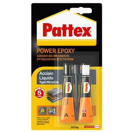 Colla Power Epoxy Acciaio Liquido 2 x 11 ml Pattex - 2