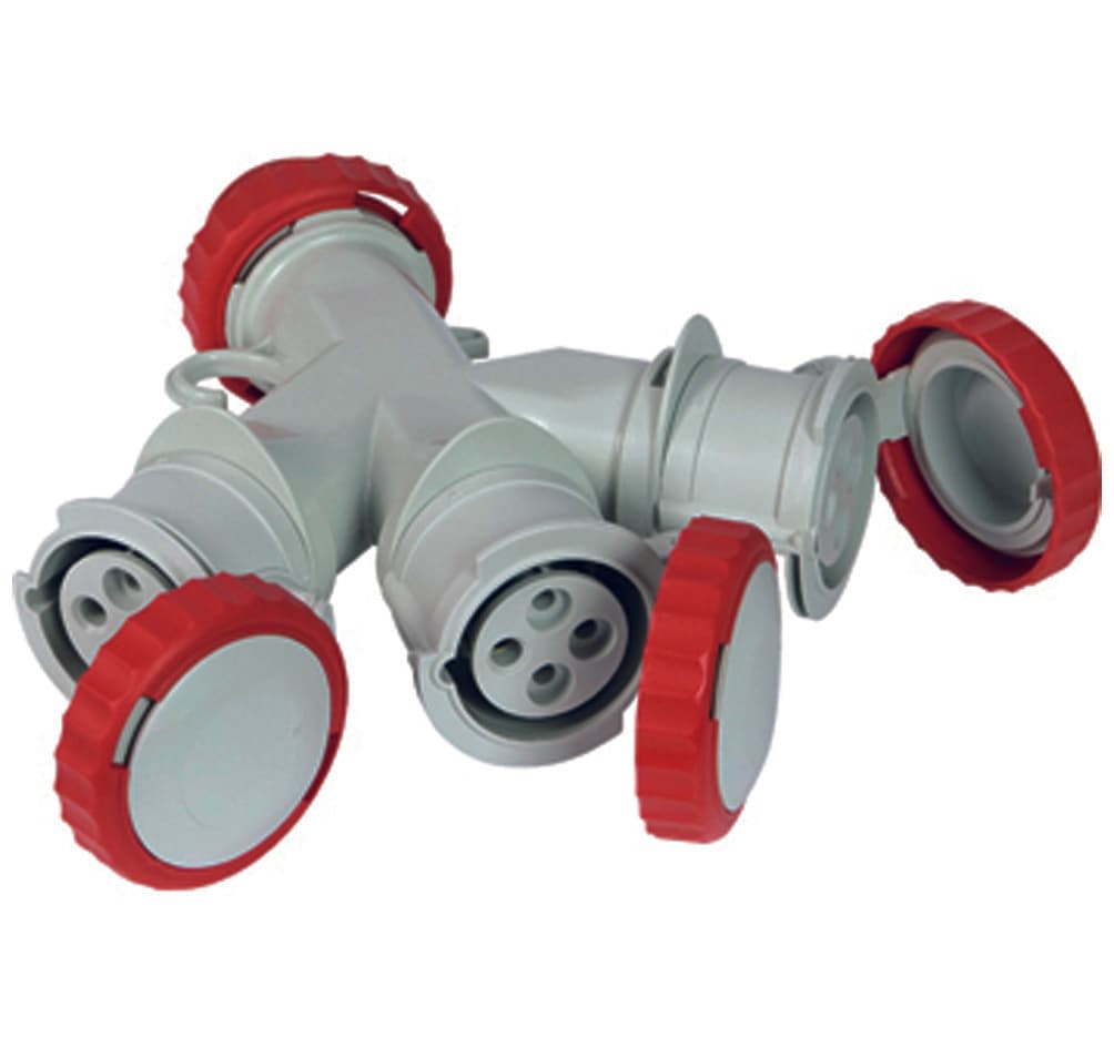 Adattatore Industriale 380 V con Spina e 3 Prese Cee 309 IP67 16A Rosso - 2