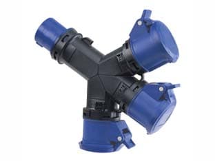 Adattatore Industriale con Spina Cee e Tre Prese Cee IP54 16A Blu - 2