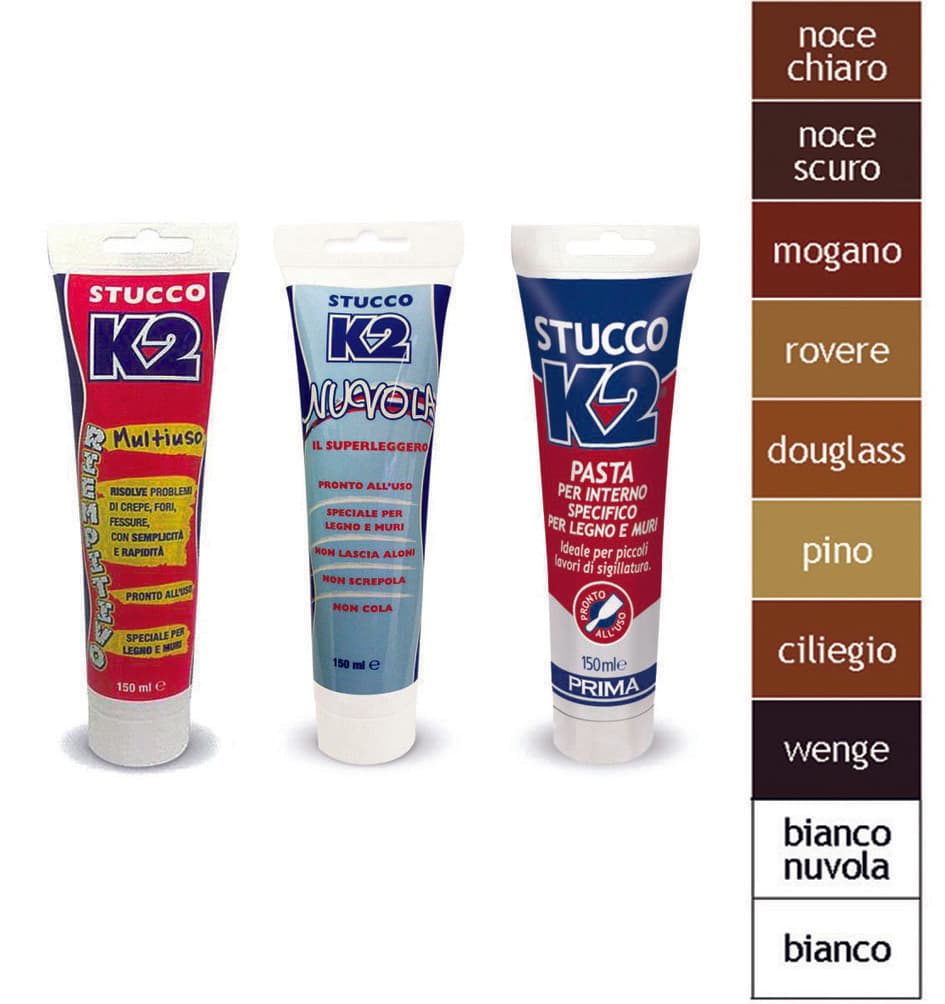 K2 Stucco in Pasta Multiuso Colorato in Tubetto 150 ml Mogano K2 6 Pezzi - 2