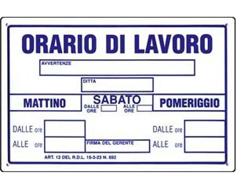 Cartello Orario di Lavoro 30 CMX20H 10 Pezzi - 2
