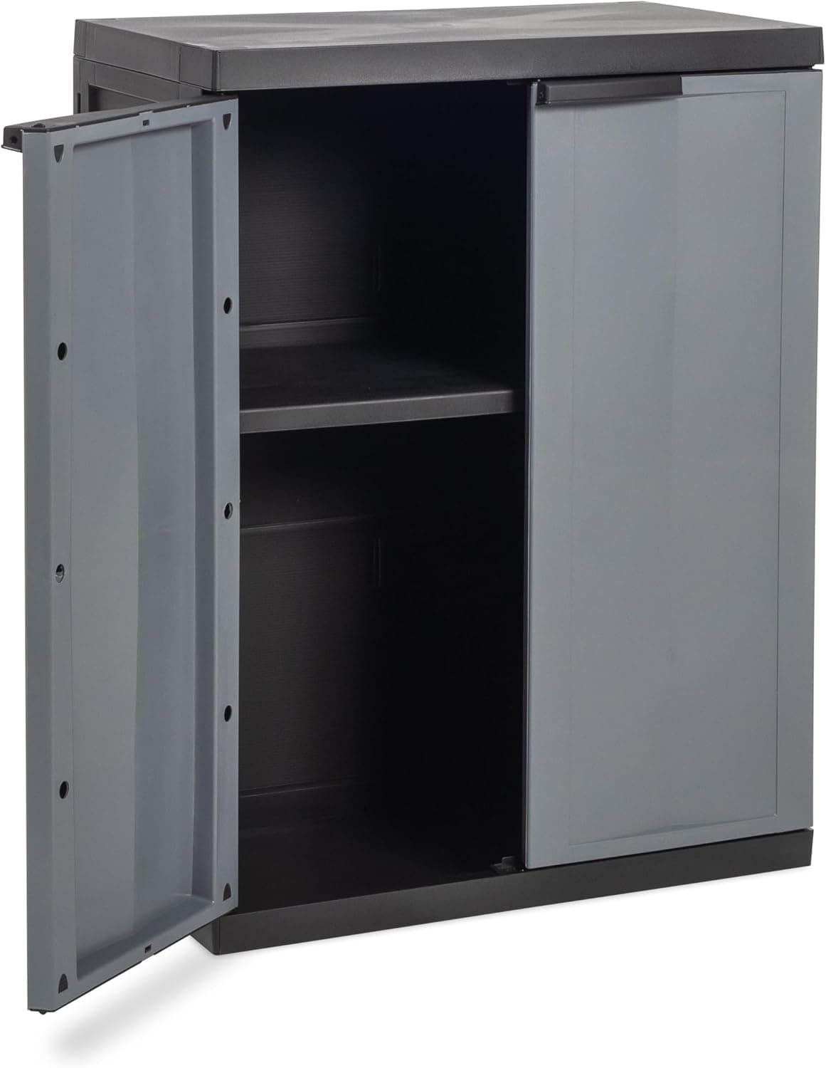 Armadio Basso 2 Ante con Ripiano Regolabile in Resina Nero e Grigio 65 x 37 - 2