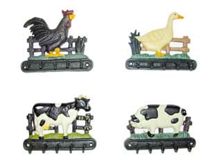 Ganci Appenditutto in Ghisa Decorati in Set da PZ.4 Decoro: Gallo, Maiale - 2