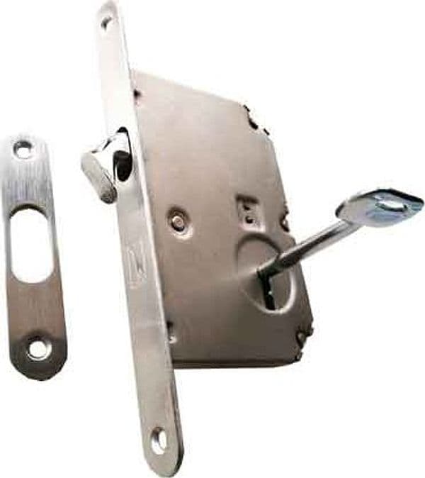 Serratura per Porte Scorrevoli a Gancio Bonaiti E50 Cromo Satinato - 2