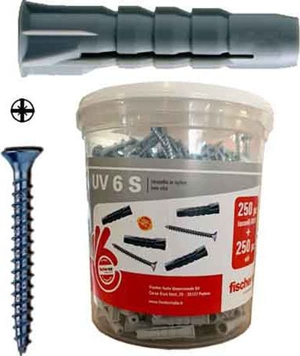 Tassello con Vite Uv in Barattolo Uv 6S Fischer 250 Pezzi