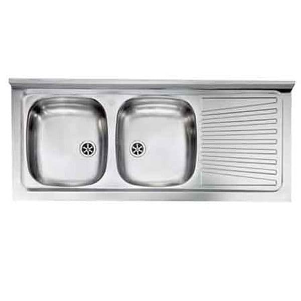 Lavello Inox Due Vasche Appoggio 120 x 50 cm Gocciolatoio Sx - 2