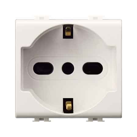 Presa Italiana Tedesca Easy 10 e 16 A 250V 2P con T Ec Elettrocanali Bianco - 2