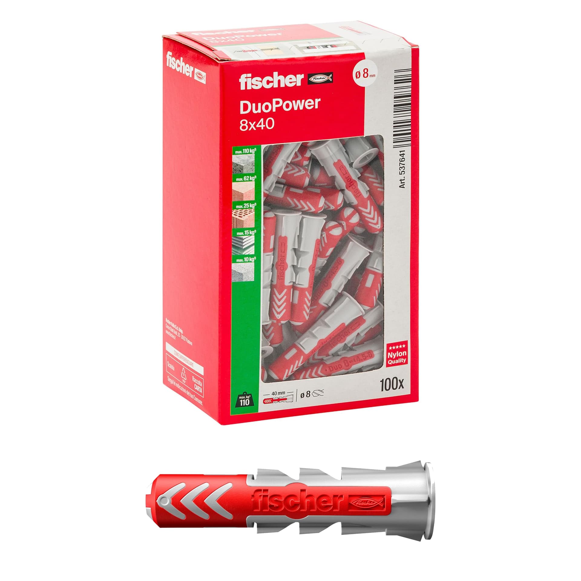 Tassello Bi Material Duopower Ø 8 mm MMX40 Fischer 100 Pezzi