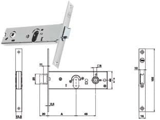 Serratura da Infilare per Fasce Catenaccio e Scrocco 44 mm H 87000 70 mm - 2