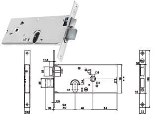 Serratura da Infilare per Fasce Catenaccio e Scrocco 78 mm H 86500 58 mm - 2
