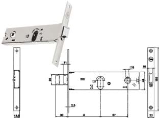 Serratura da Infilare per Fasce Catenaccio e Scrocco 44 mm H 87502 70 mm - 2