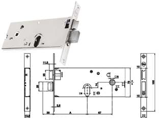 Serratura da Infilare per Fasce Catenaccio e Scrocco 78 mm H 86502 80 mm - 2
