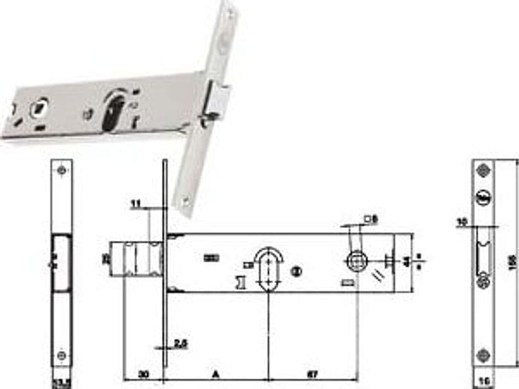Serratura da Infilare per Fasce Catenaccio e Scrocco 44 mm H 87002 80 mm - 2