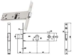 Serratura da Infilare per Fasce Catenaccio e Scrocco 44 mm H 87002 80 mm - 2