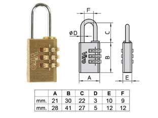 Lucchetti ad Arco a Combinazione con 3 Dischi 406 28 Mm, Arco 27 2 Pezzi - 2
