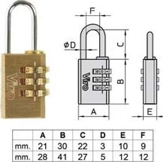 Lucchetti ad Arco a Combinazione con 3 Dischi 406 21 Mm, Arco 22 3 Pezzi - 2