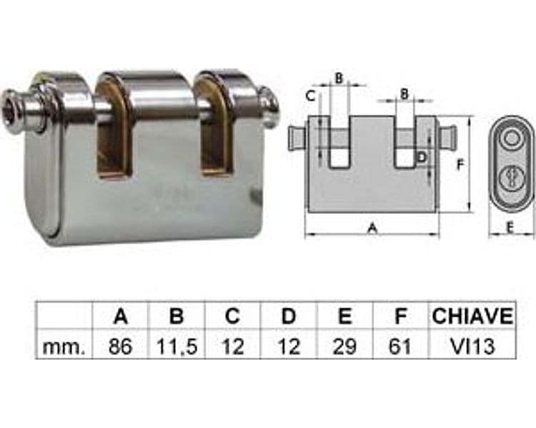 Lucchetto Corazzato a Due Bocche Panzer 86 mm (ART.4126) Viro - 2