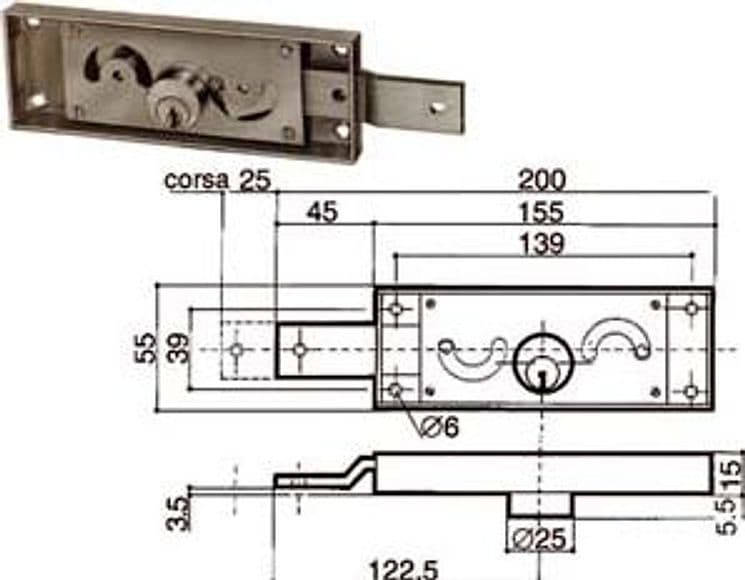 Serratura Serranda Laterale Cilindro Fisso Tondo Sx (6412) Prefer - 2