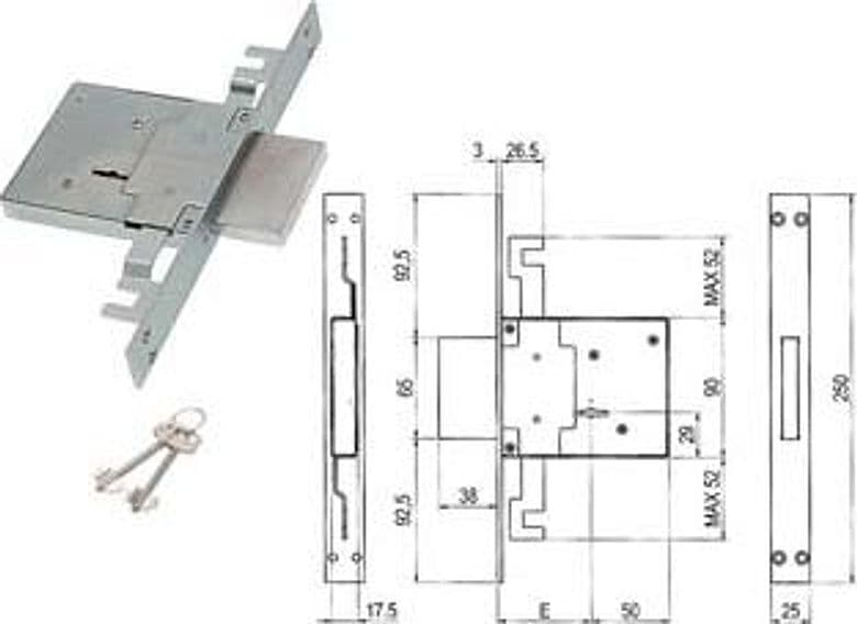 Serratura Triplice da Infilare Doppia Mappa 450 3S 70 mm (00450 3S 70 2C - 2