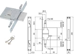 Serratura Triplice da Infilare Doppia Mappa Attacco Aste M8 450 3M8S 70 mm - 2