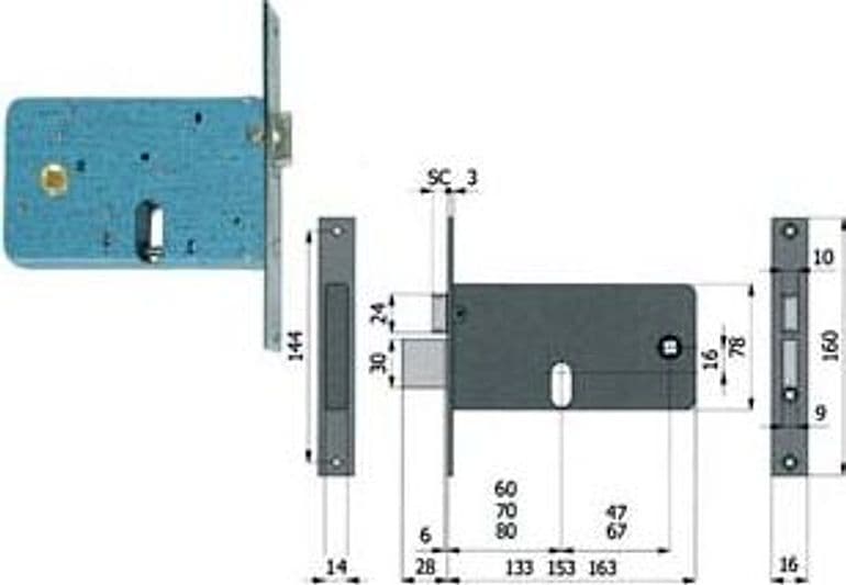 Serratura da Infilare per Fasce Catenaccio e Scrocco 78 mm H 870 60 mm – Omec