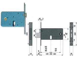 Serratura da Infilare per Fasce Catenaccio e Scrocco 78 mm H 870 60 mm - 2