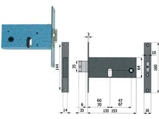 Serratura da Infilare per Fasce Catenaccio e Scrocco 64 mm H 70 mm - 2