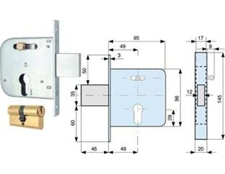 Serratura Infilare Cancelli Catenaccio e Scr.+quadro Cil.sagomato 2 Pezzi – Mg