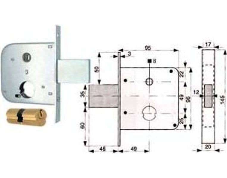 Serratura Infilare Cancelli Catenaccio e Scr. + Quadro Cil. Tondo 2 Pezzi – Mg