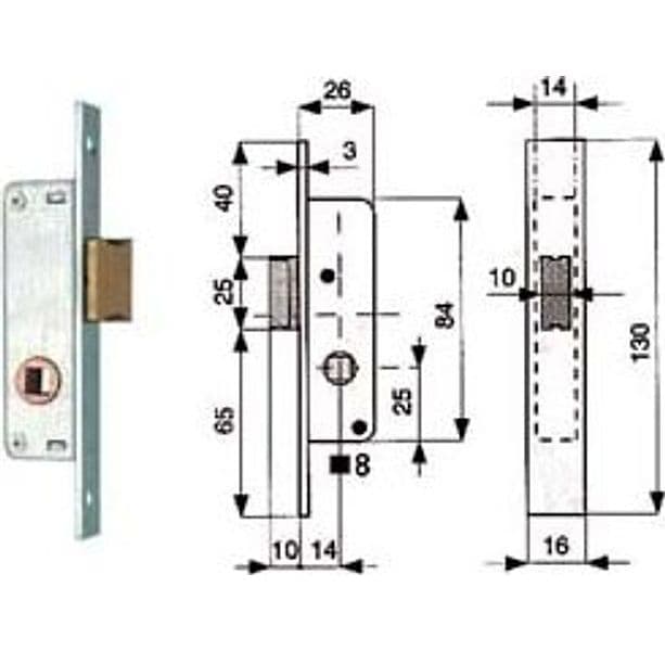 Serratura da Infilare per Montanti Solo Scrocco 901 14 mm (901,14.1) Mg