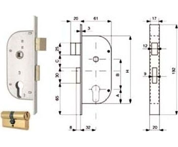 Serratura Infil. Cancelli 2 Mand. e Scr. Sep. + Quadro Cil. Sag 2 Pezzi - 2