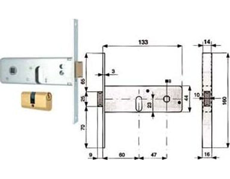 Serratura Infilare per Fasce Catenaccio 2 Mandate e Scr. 44 mm H Cod 52207 – Mg