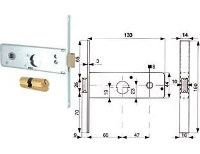 Serratura Infilare per Fasce Catenaccio 2 Mandate e Scr. 44 mm H Cod 51637 – Mg