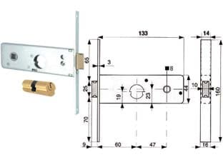 Serratura Infilare per Fasce Catenaccio 2 Mandate e Scr. 44 mm H Cod 51637 - 2