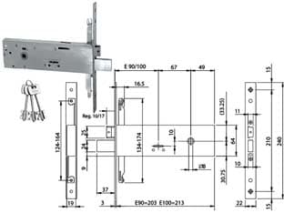 Serratura Triplice da Infilare Doppia Mappa per Fasce 64 mm H 96311 100 mm - 2