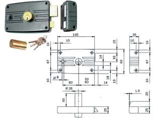 Serratura Porte Ferro C Quadro Caten. e Scr. Cil. Fisso S Cod 171571 - 2