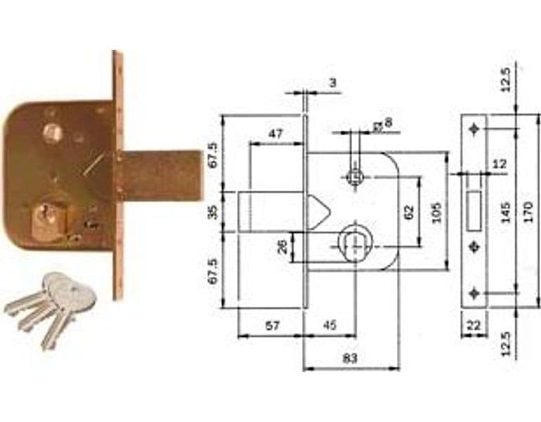 Serratura da Infilare per Cancelli con Quadro Caten. Prol. e Scr 2 Pezzi – Iseo Serrature