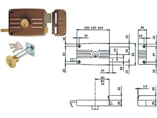 Serratura da Portoncino Caten. e Scr. Cil. Stacc. + Cil. Int. 421 422 50 mm - 2