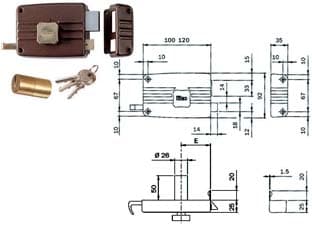 Serratura da Portoncino C Pom. Int. Caten. e Scr. Cil. Fisso 411 Cod 321648 - 2