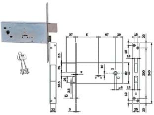 Serratura da Infilare Doppia Mappa per Fasce 82 mm H 981 90 mm (981901BFZ) - 2