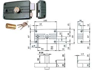 Serratura Porte Ferro C Quadro Catenaccio e Scr. Cil. Fisso C 2 Pezzi - 2