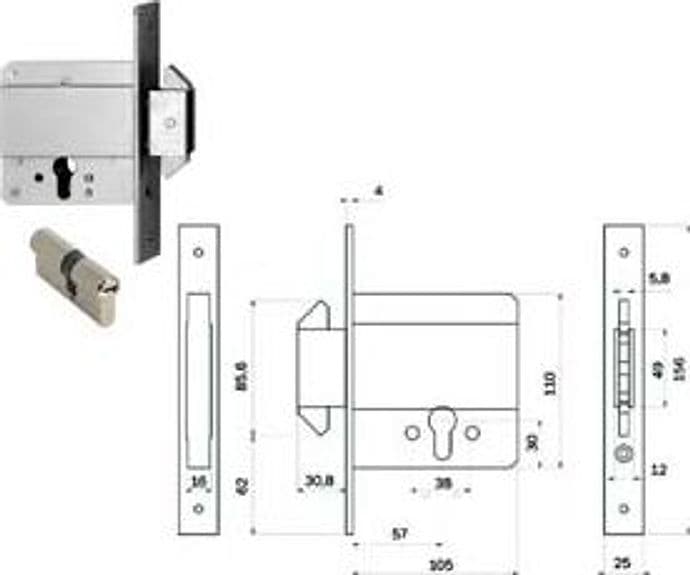 Serratura Infil. Cancelli Solo Cat. Ganci Rientranti Cil. Europ. 778 61 mm - 2